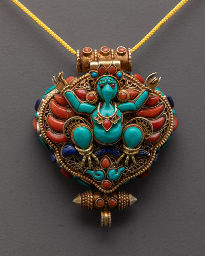 Garuda and Dzambhala Buddhist Locket | Handcrafted Prayer Pendant
