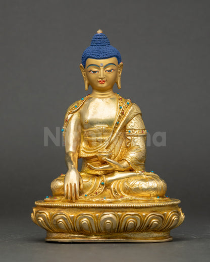 Gautama Buddha Statue front view gold-gilded Nepalese meditation sculpture