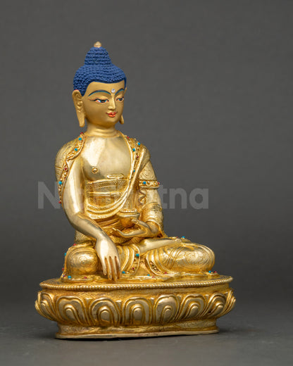 Gautama Buddha Statue right side view with gold fire gilded details