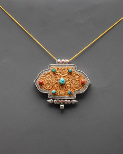 Ghau Box Locket worn as a necklace, showcasing its detailed craftsmanship