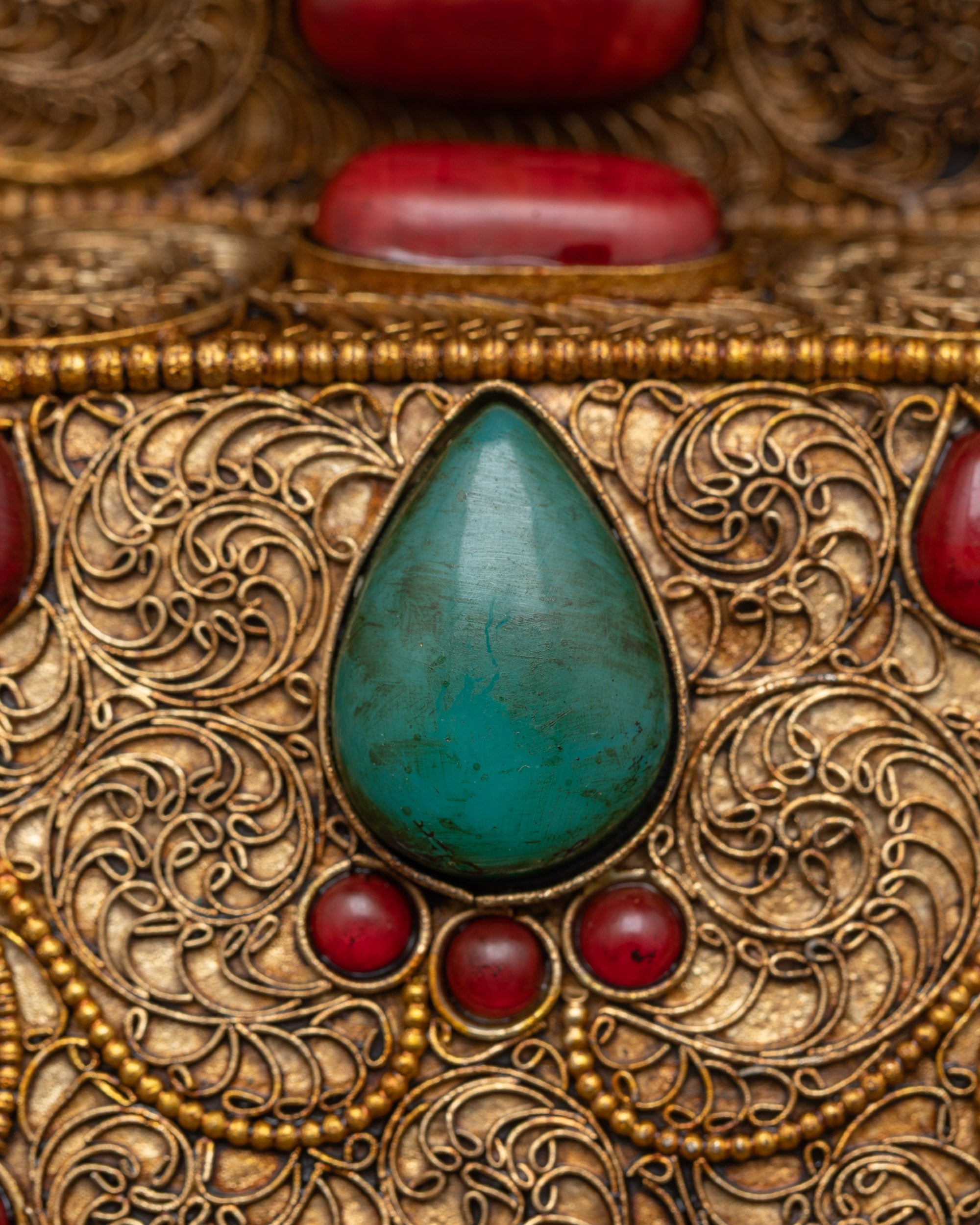 Gold-Plated Kapala Offering Bowls Adorned with Semi-Precious Stones Handmade in Nepal