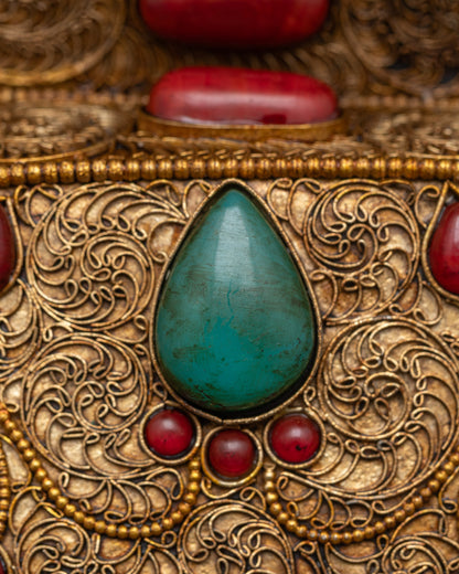 Gold-Plated Kapala Offering Bowls Adorned with Semi-Precious Stones Handmade in Nepal