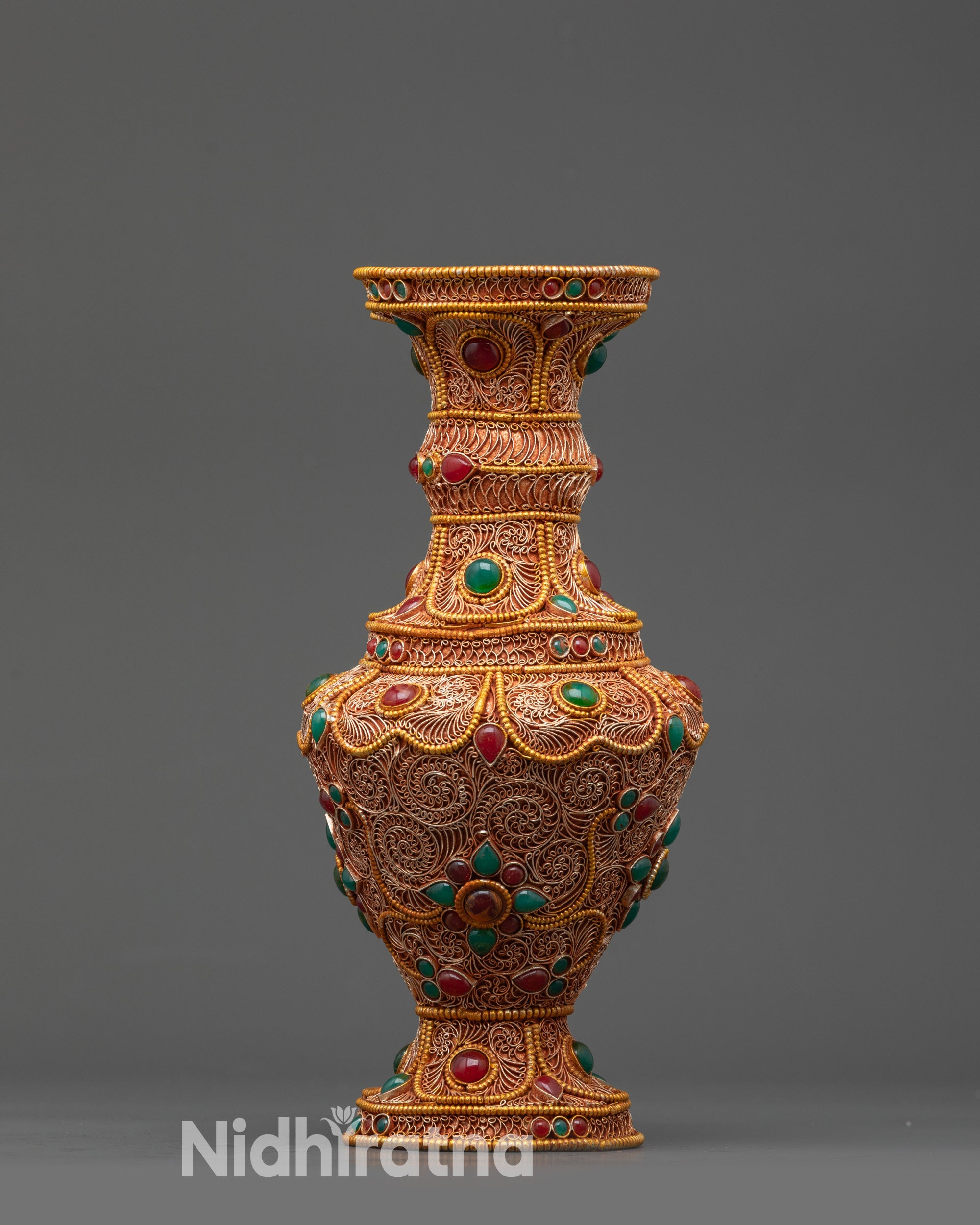 Gold-Plated Traditional Buddhist Flower Vase handcrafted in Nepal