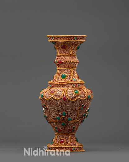 Gold-Plated Traditional Buddhist Flower Vase handcrafted in Nepal