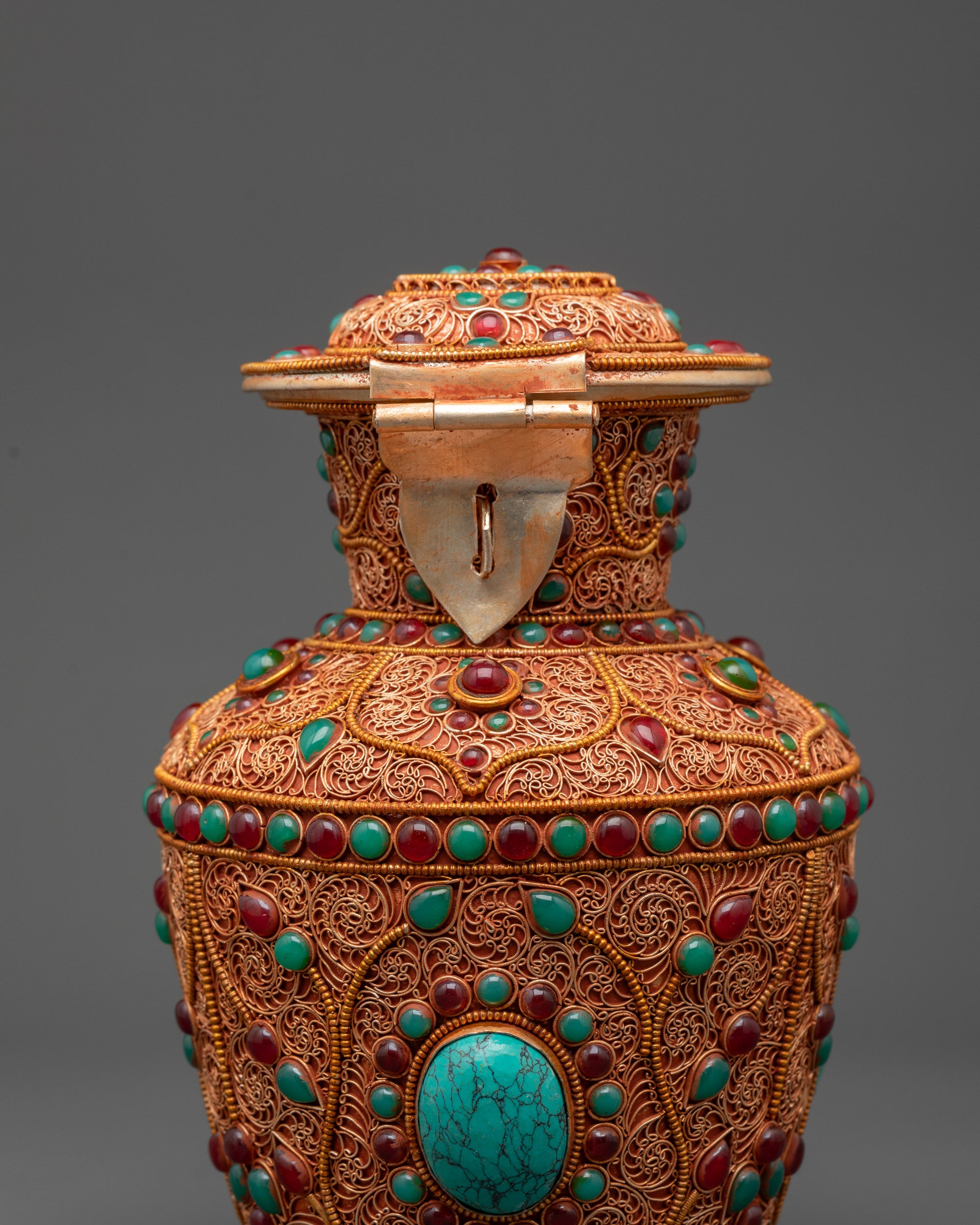 Gold-plated Buddhist Treasure Vase symbol of prosperity and spiritual blessings