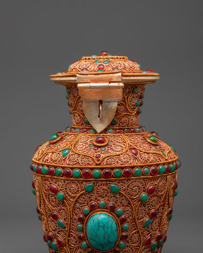 Gold-plated Buddhist Treasure Vase symbol of prosperity and spiritual blessings