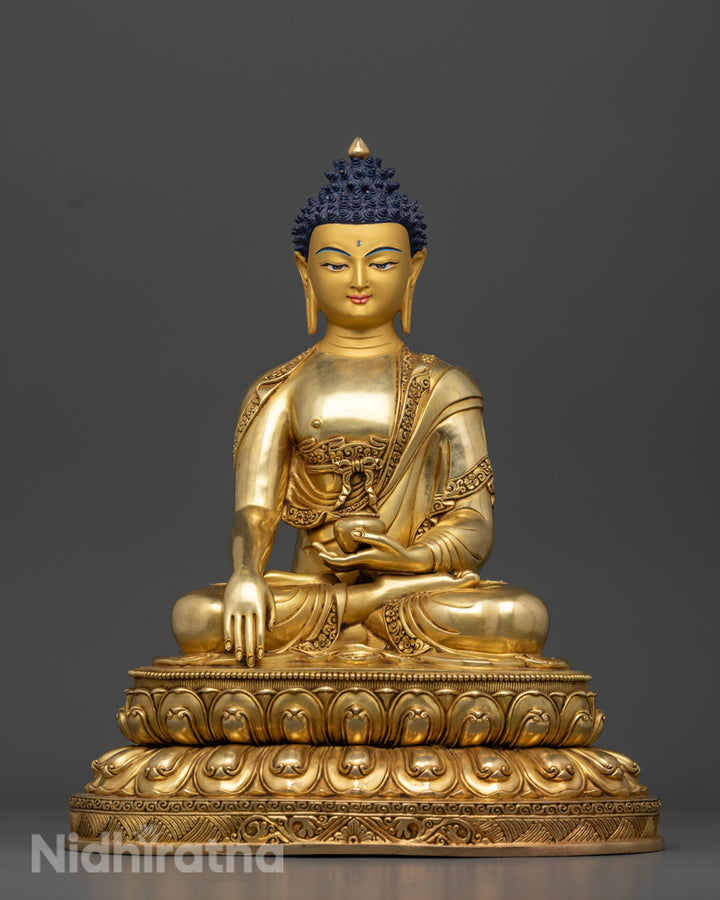 Gold-plated Shakyamuni Buddha with copper base | Shakyamuni Buddha statue | Intricate Buddhist statue
