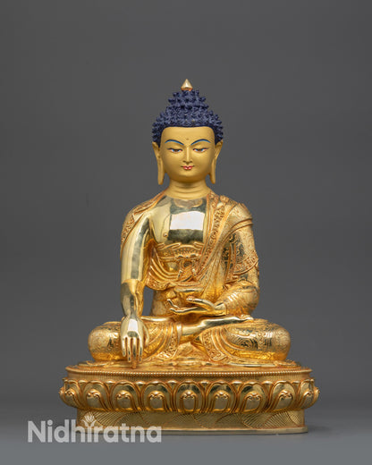 Gold Fire-Gilded Copper Alloy Shakyamuni Buddha Statue by Newari Artisans of Patan