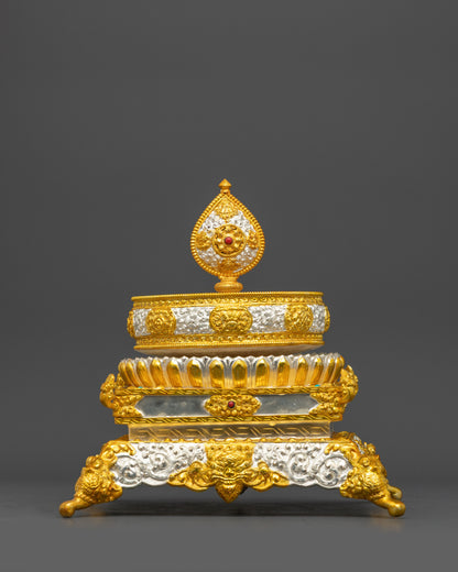 Gold and Silver-Plated Copper Mandala Set for Rice Offering and Spiritual Rituals