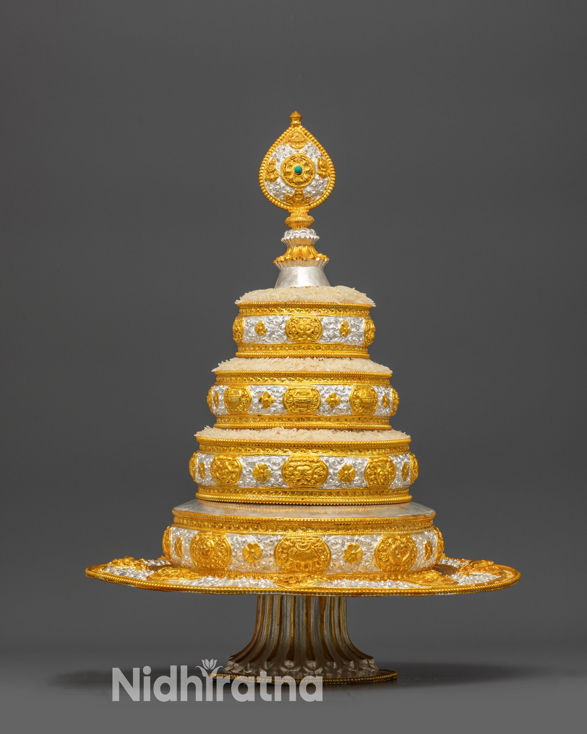 Gold and Silver-Plated Sacred Auspicious Mandala Handmade in Nepal