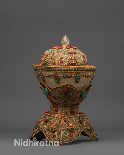 Gold plated and copper plated filigree detail of handcrafted Kapala Set