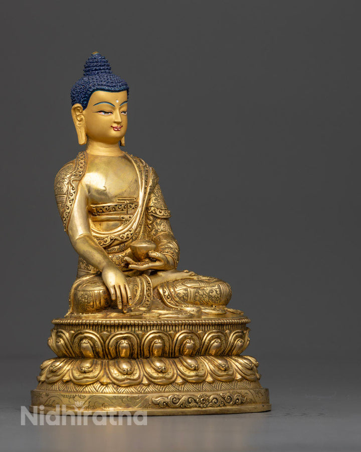 Authentic Buddha Shakyamuni Statue, Gilded in Pure 24K Gold