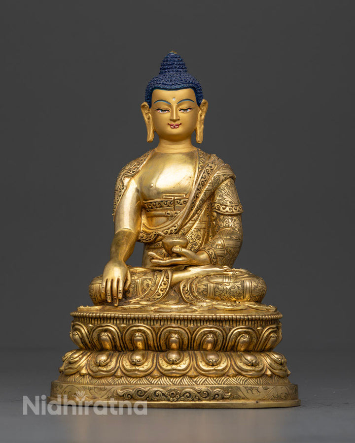 Authentic Buddha Shakyamuni Statue, Gilded in Pure 24K Gold