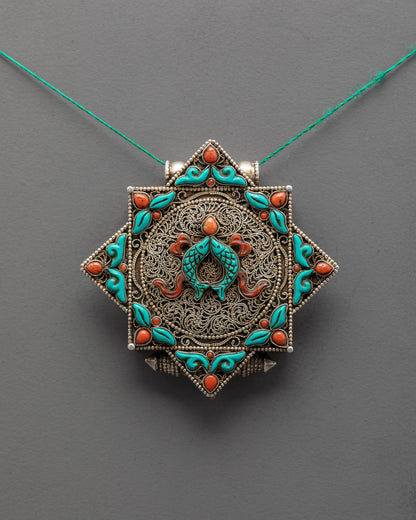 Golden Fish Locket with Filigree Design | Buddhist Necklace