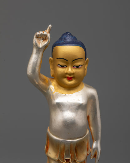 Gracefully crafted Little Buddha figurine with lotus base and radiant gold face
