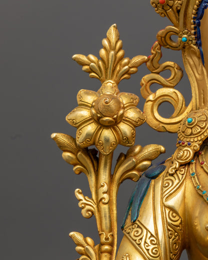 Green Tara Statue | Sacred Handcrafted 24K Gold-Gilded Copper