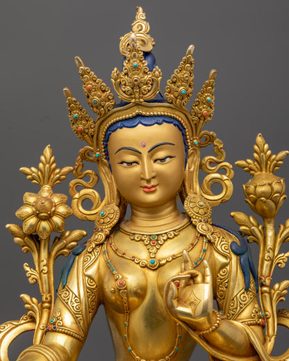Green Tara Statue | Sacred Handcrafted 24K Gold-Gilded Copper