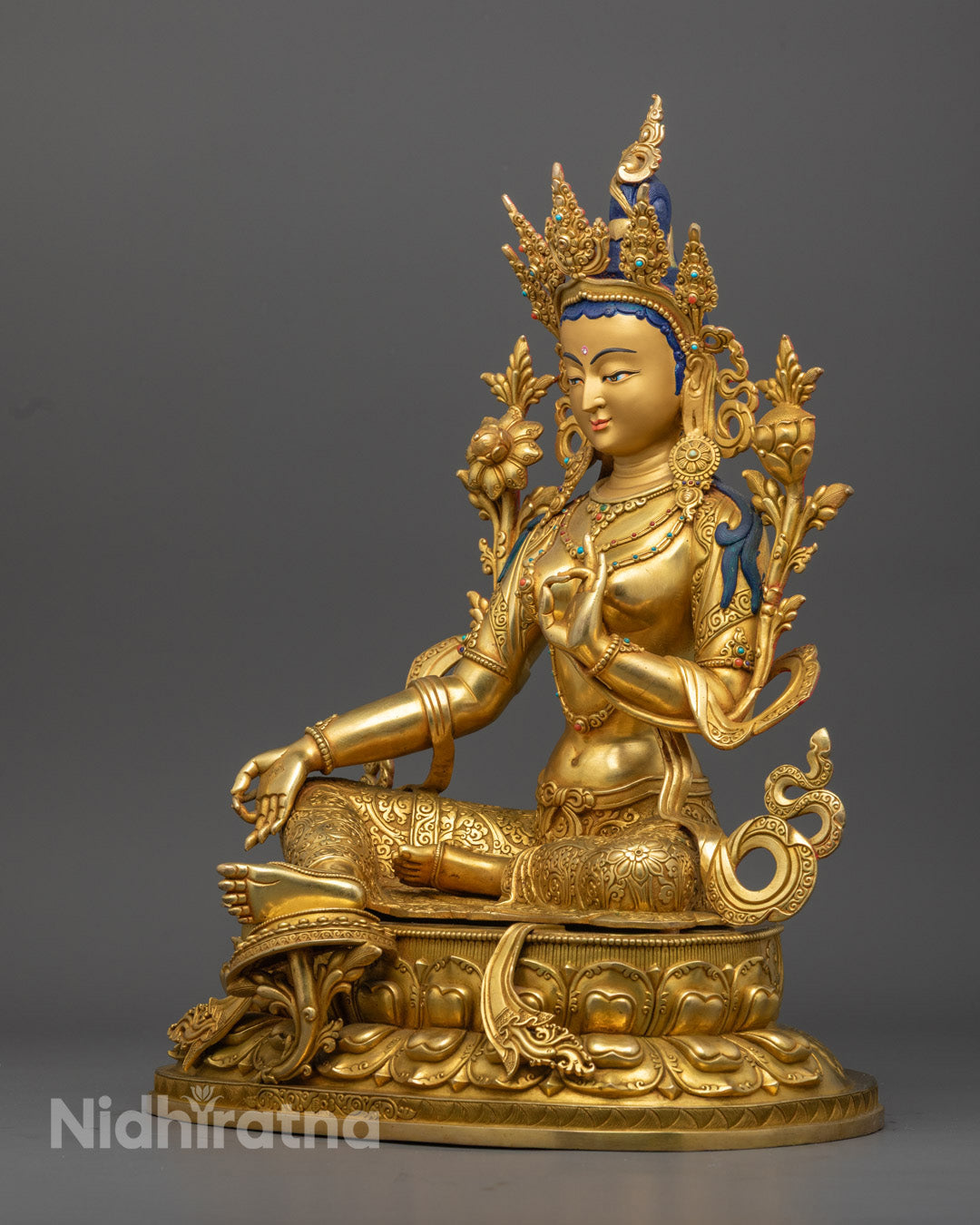 Green Tara Statue | Sacred Handcrafted 24K Gold-Gilded Copper