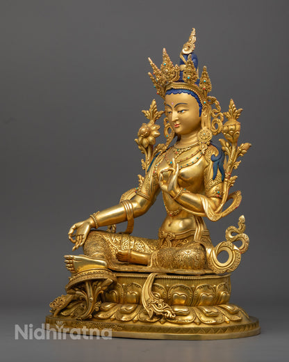 Green Tara Statue | Sacred Handcrafted 24K Gold-Gilded Copper