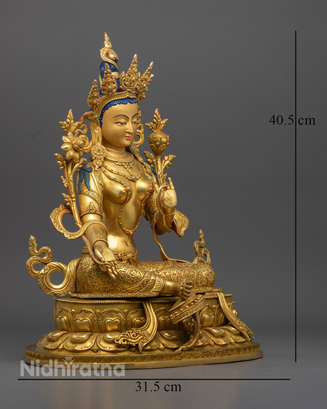 Green Tara Statue | Sacred Handcrafted 24K Gold-Gilded Copper