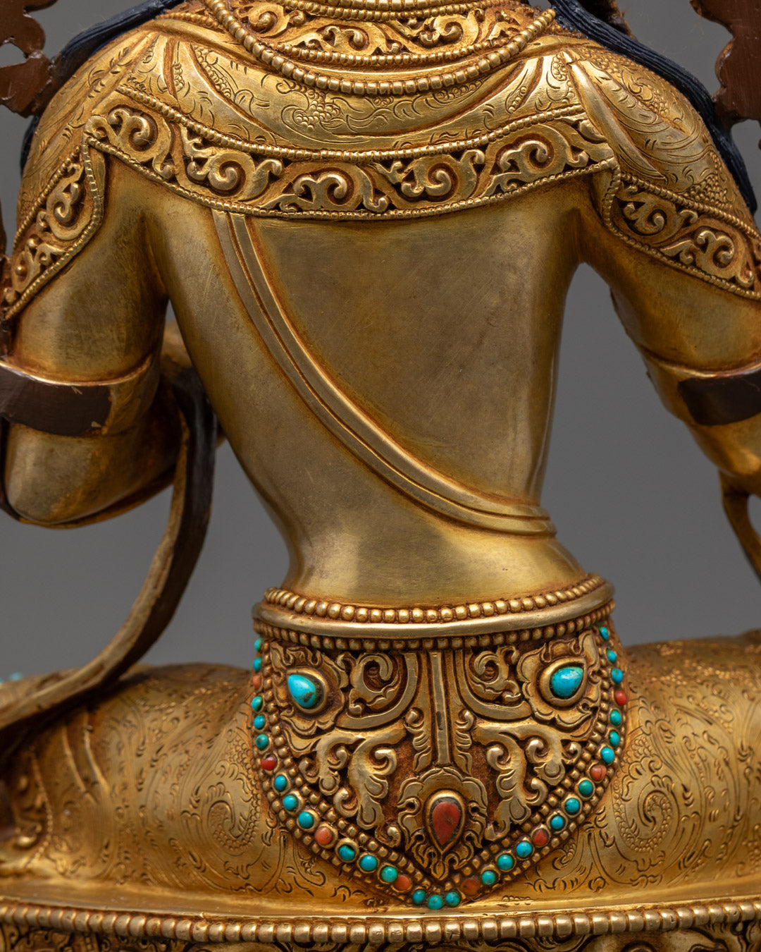 Hand-Carved Green Tara Statue | 24K Gold-Plated Buddhist Deity