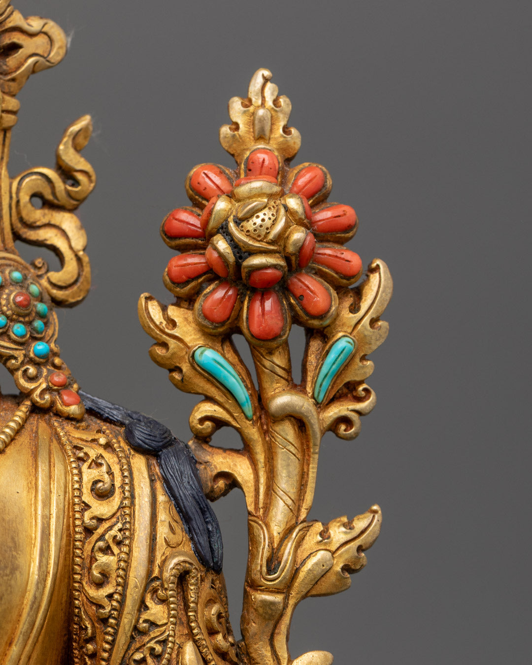 Hand-Carved Green Tara Statue | 24K Gold-Plated Buddhist Deity