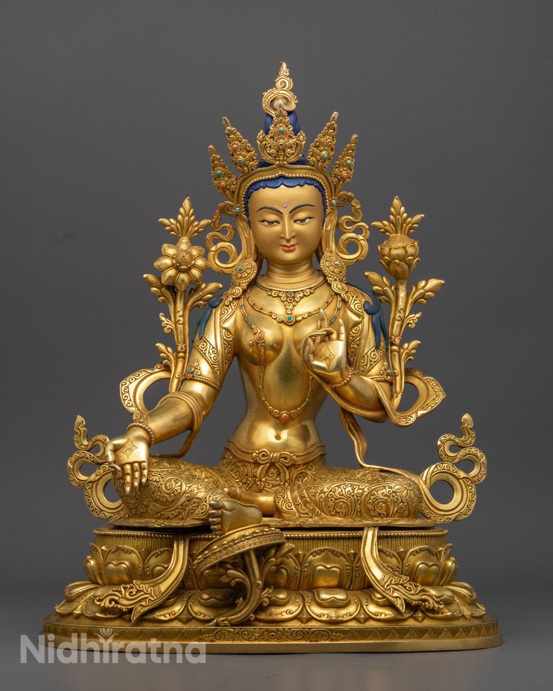 Green Tara Statue | Sacred Handcrafted 24K Gold-Gilded Copper