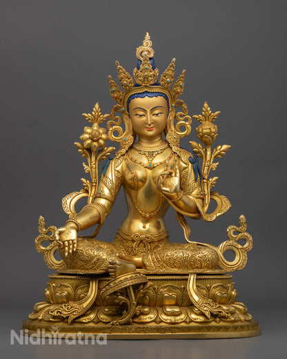 Green Tara Statue | Sacred Handcrafted 24K Gold-Gilded Copper