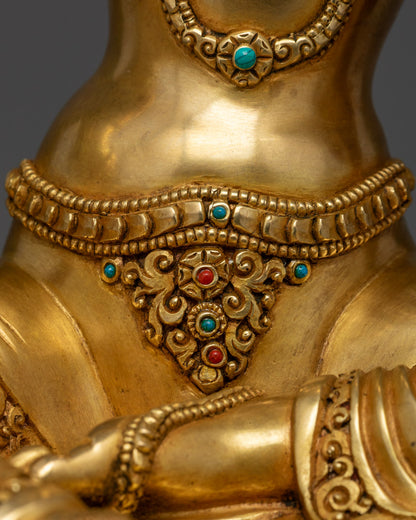 Green Tara Statue | Traditional 24K Gold Gilded Himalayan Sculpture