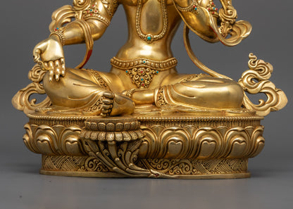 Green Tara Statue | Traditional 24K Gold Gilded Himalayan Sculpture