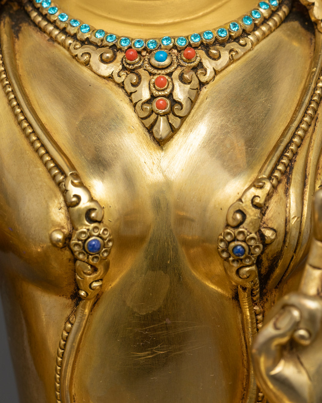 Sacred Green Tara Statue | Gold Gilded Buddhist Deity