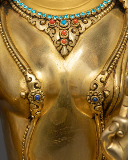 Sacred Green Tara Statue | Gold Gilded Buddhist Deity
