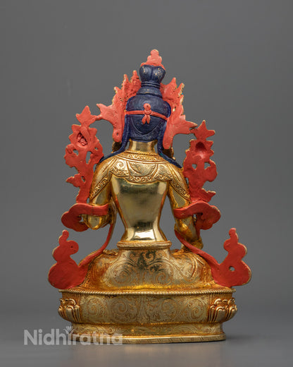 Traditional White Tara Statue | 24K Gold-Plated Goddess