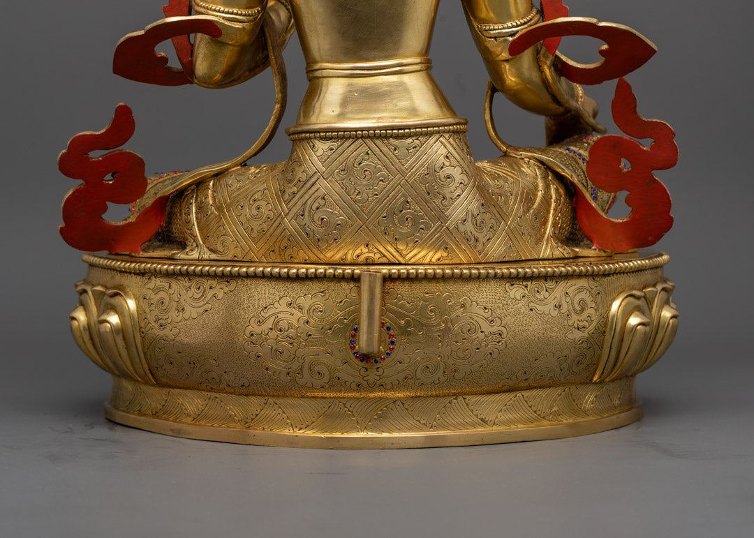 Sacred Green Tara Statue | Gold Gilded Buddhist Deity