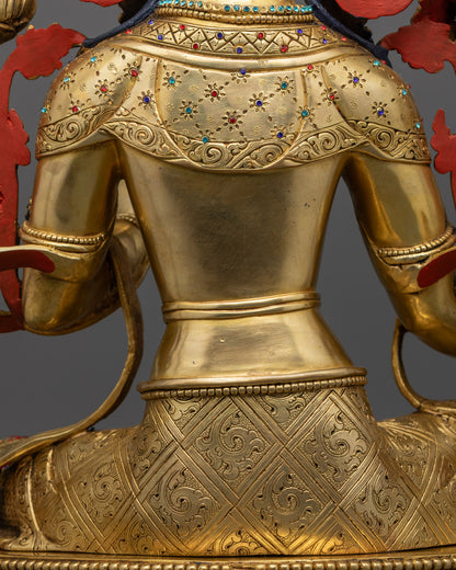 Sacred Green Tara Statue | Gold Gilded Buddhist Deity