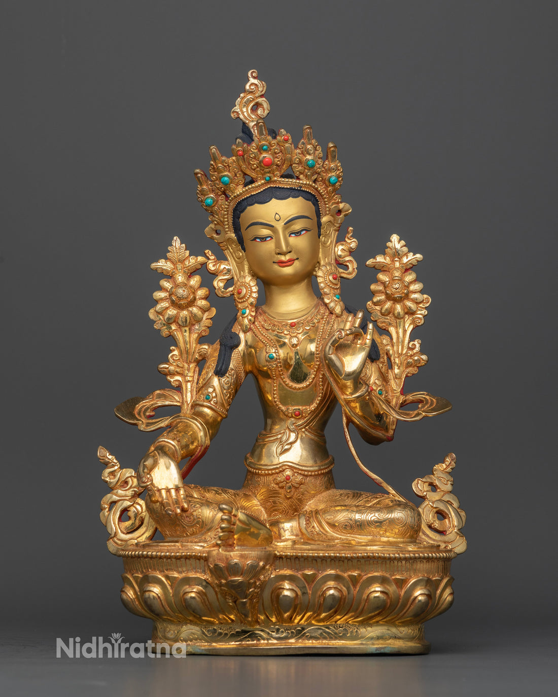 Gold Glided Green Tara Sculpture