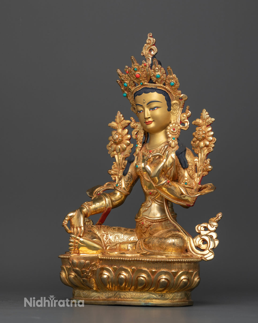 Gold Glided Green Tara Sculpture