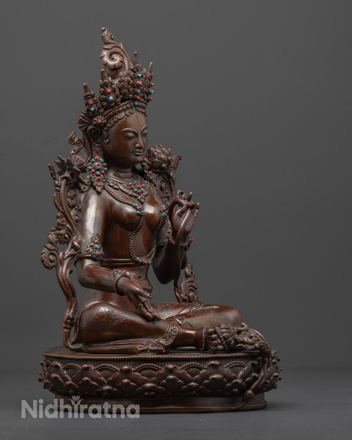 Oxidized Green Tara Statue | Handmade Buddhist Copper Sculpture