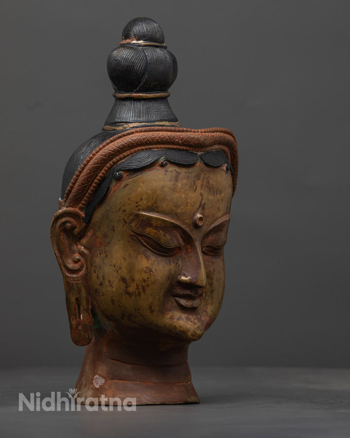 Green Tara Goddess Head Statue