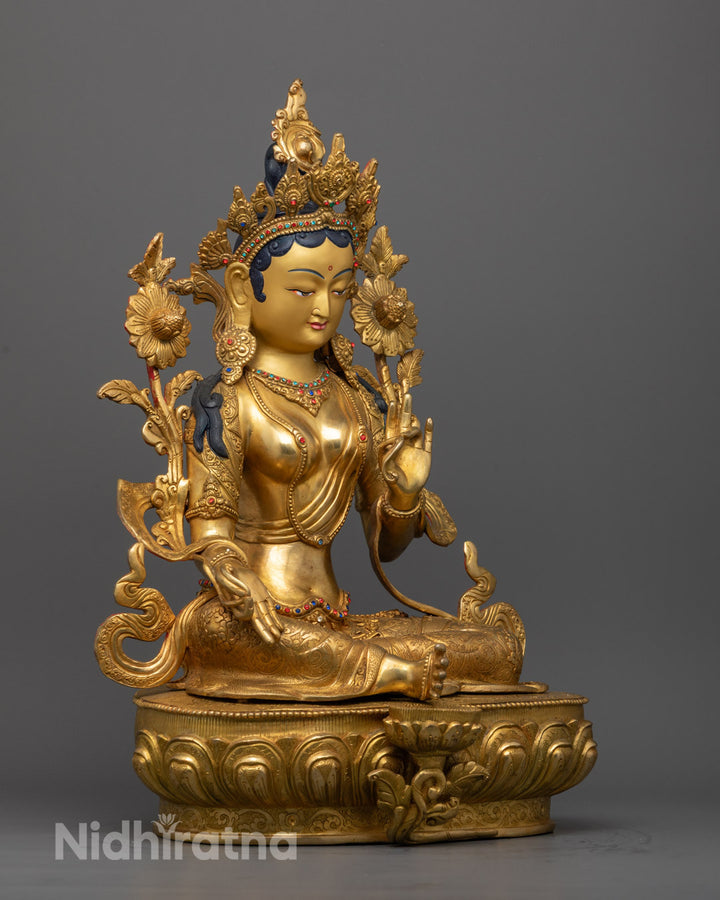 Authentic Green Tara Statue | Hand-Carved Copper Sculpture