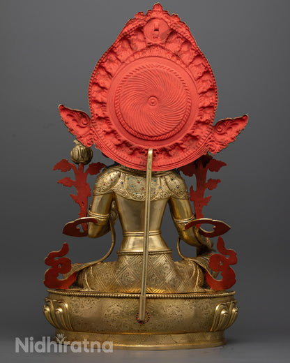 Sacred Green Tara Statue | Gold Gilded Buddhist Deity