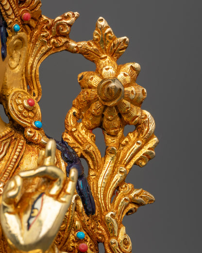 Traditional White Tara Statue | 24K Gold-Plated Goddess