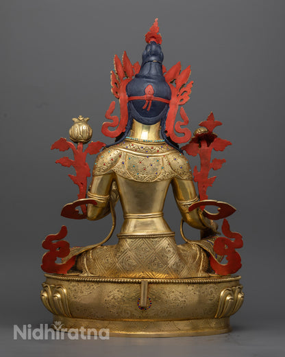 Sacred Green Tara Statue | Gold Gilded Buddhist Deity