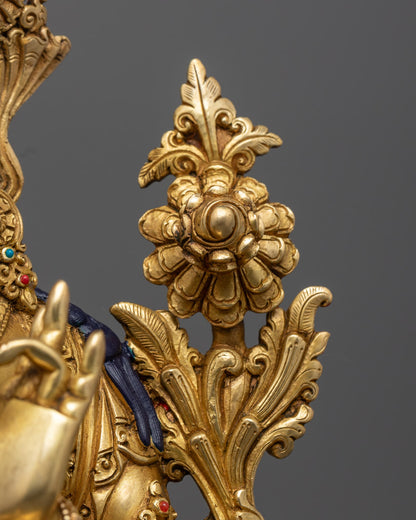 Green Tara Statue | Traditional 24K Gold Gilded Himalayan Sculpture