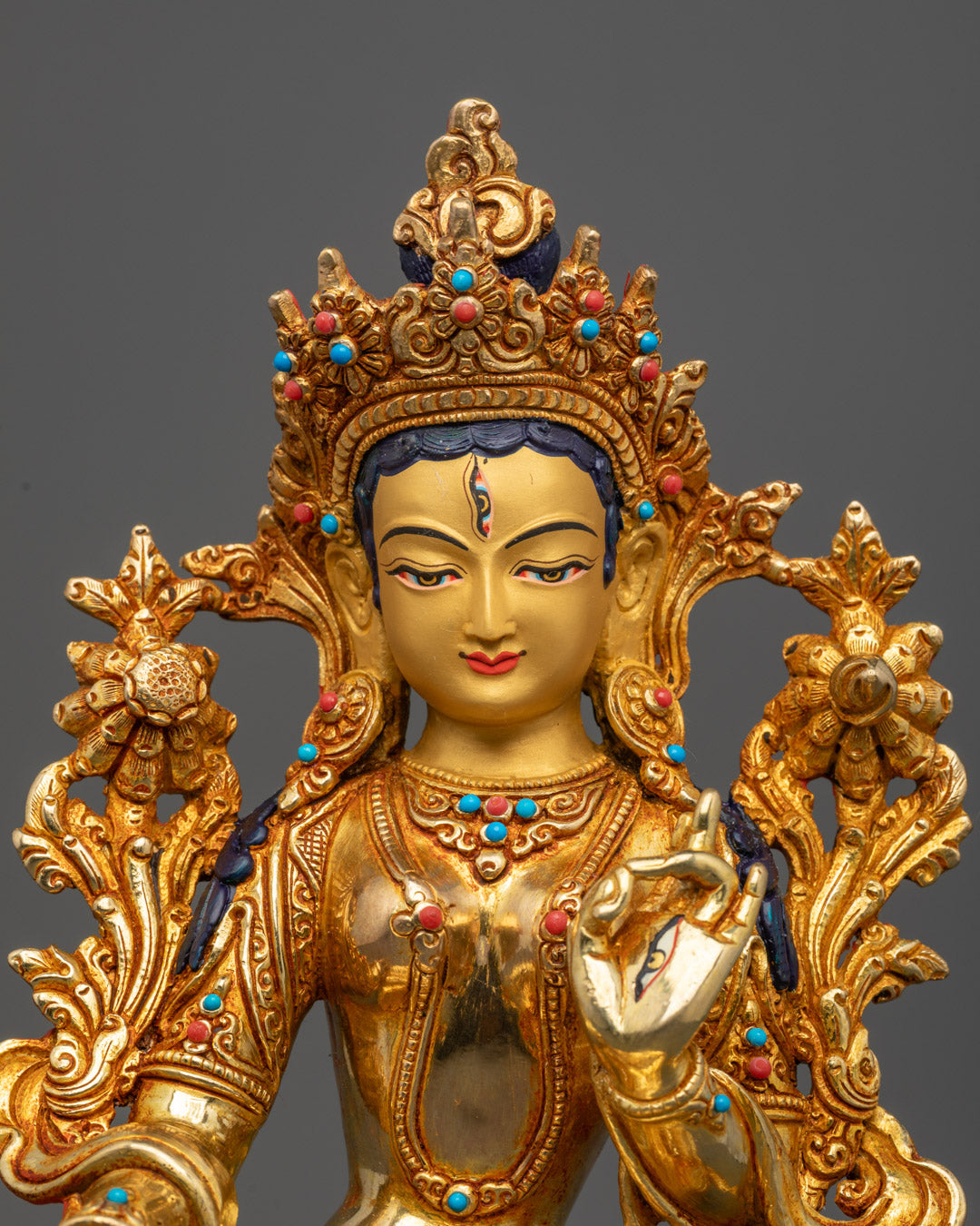 Traditional White Tara Statue | 24K Gold-Plated Goddess