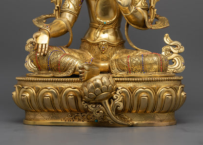 Sacred Green Tara Statue | Gold Gilded Buddhist Deity