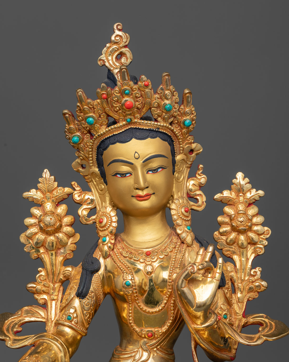 Gold Glided Green Tara Sculpture