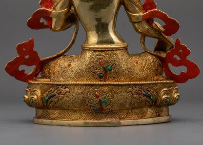 Green Tara Statue | Sacred 24k Gold Gilded Statue
