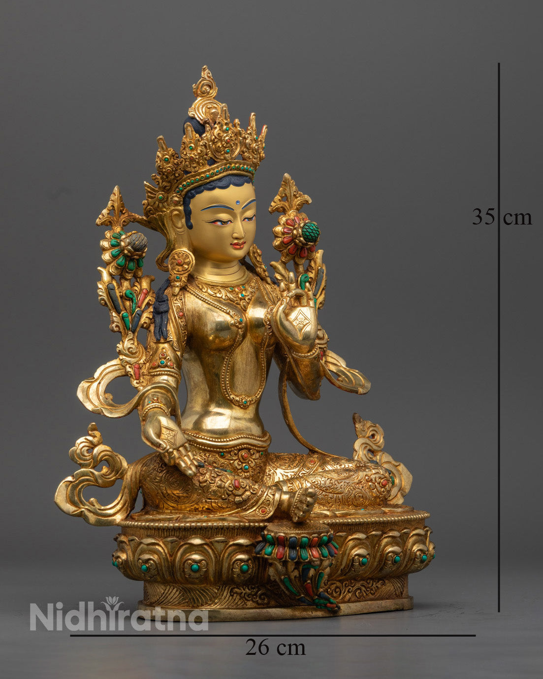 Green Tara Statue | Sacred 24k Gold Gilded Statue