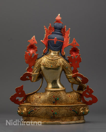 Green Tara Statue | Sacred 24k Gold Gilded Statue